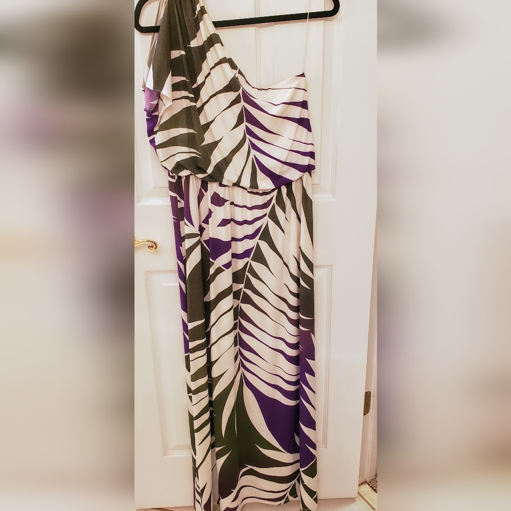 One-Shoulder Leaf Print Maxi Dress